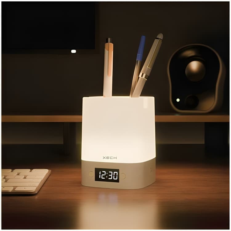 Xech Digital Clock with Pen Stand, Ambient Night Light & Mobile Holder | - Image 1