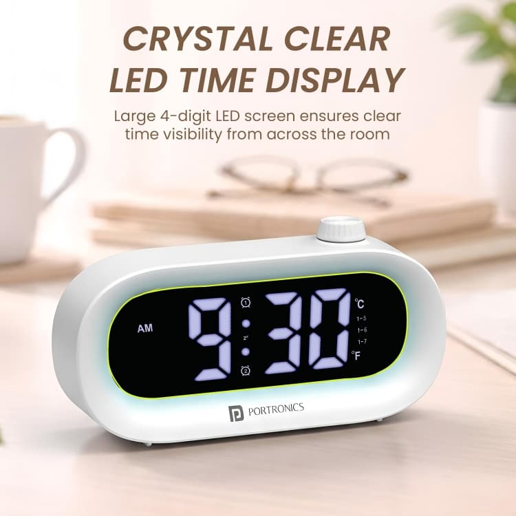 Portronics GlowTime LED Digital Alarm Clock with Temperature Display – 1-99 Min Timer, Touch Panel & 3-Level Brightness - Image 1