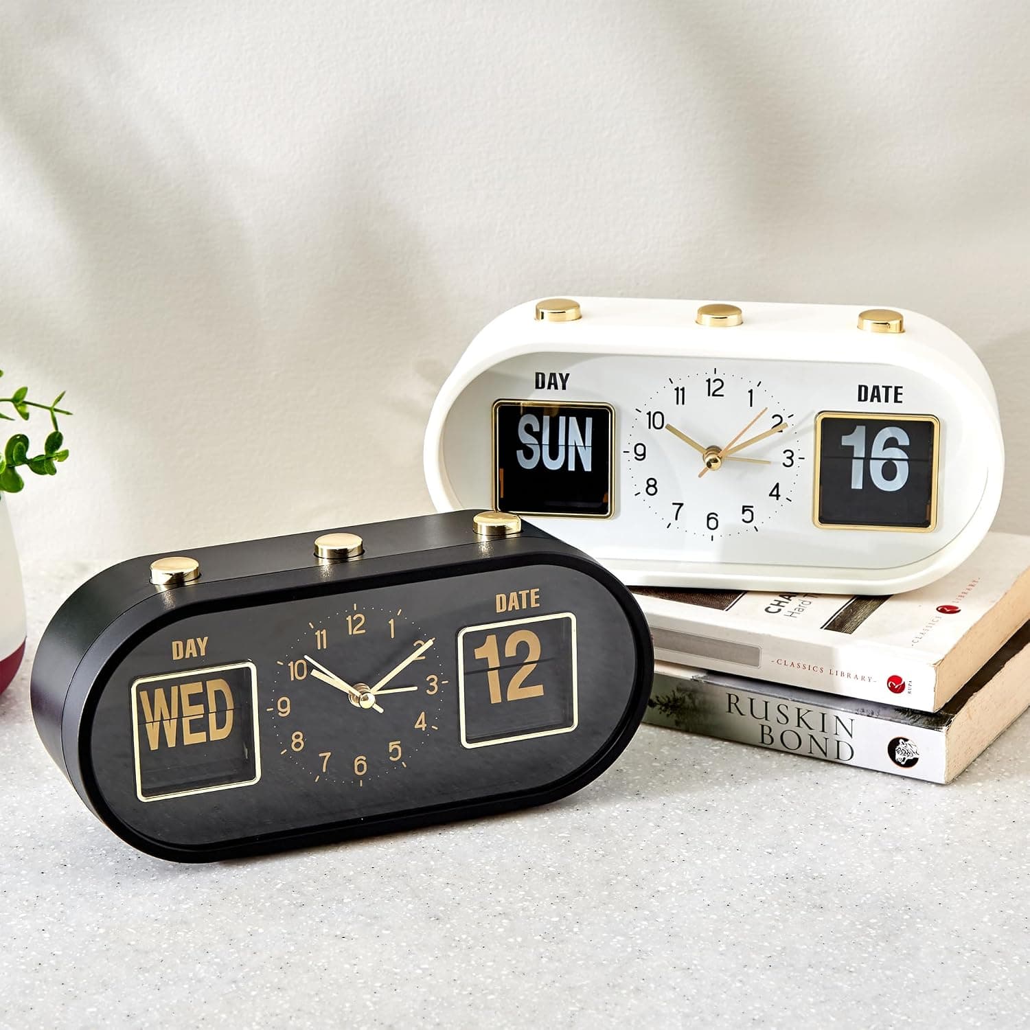 Home Centre Casablanca Gloss Table Clock with Day & Date – 20 × 6 × 9 cm - Image 1